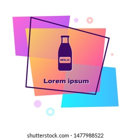 Purple Closed glass bottle with milk and cap icon isolated on white background. Color rectangle button. Vector Illustration