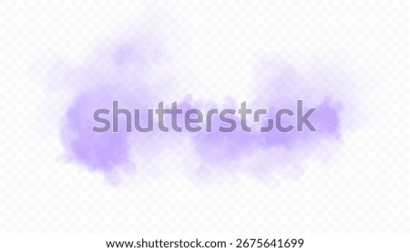 Purple cloud of fog and smoke in translucent style on white background. Light haze with soft transitions for use in design, illustrations and photomontage.