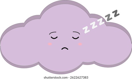 A purple cloud sleeping with a 'Zzz' symbol. Adorable bedtime-themed emoticon for baby designs and digital media.