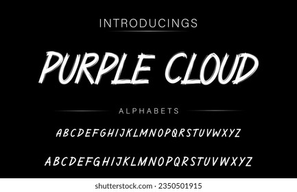Purple Cloud Vintage Brush Script Modern Alphabet. Retro Typeface. Textured unique brush in alphabet style. Letters.Vector Alphabet. Exclusive Custom Letters.