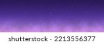 Purple clouds. Night sky with stars. Fantasy color wide background. Starry cosmic texture. Magic color wallpaper. Realistic soft clouds. Vector illustration.
