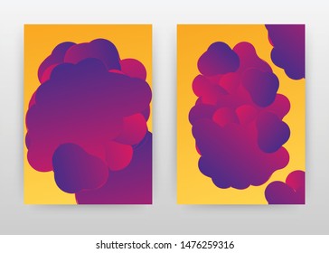 Purple clouds shapes on yellow design for annual report, brochure, flyer, leaflet, poster. Geometric purple elements on yellow background. Abstract A4 brochure template. Vector illustration.