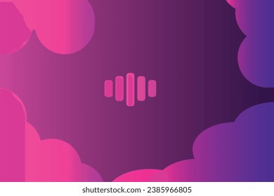 A purple cloud-shaped background that has a logo in the middle.