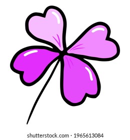 Purple clover, four leaf with patterns, vector illustration isolated on white background, summer luck abstract nature for design.