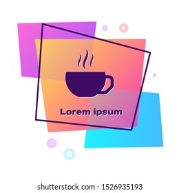 Purple Coffee cup flat icon isolated on white background. Tea cup. Hot drink coffee. Color rectangle button. Vector Illustration
