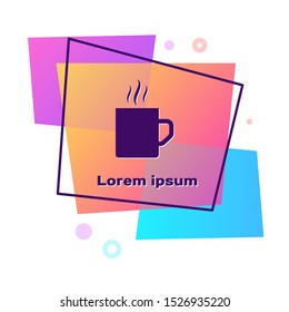 Purple Coffee cup flat icon isolated on white background. Tea cup. Hot drink coffee. Color rectangle button. Vector Illustration