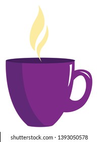 A purple coffee cup with hot fuming coffee in it vector color drawing or illustration