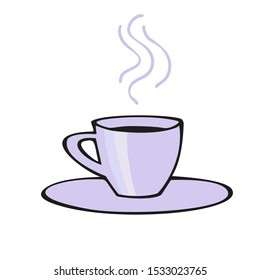 Purple coffee cup sketch. Hand drawn style. Line art. Colorful Vector illustration on white