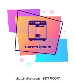 Purple Coffee machine and coffee cup icon isolated on white background. Color rectangle button. Vector Illustration
