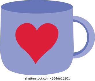  A purple coffee mug with a big red heart in the center, ideal for Valentine, romantic gifts, or love-themed beverage designs.