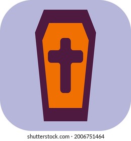 Féretro púrpura con cruz, ilustración, vector sobre fondo blanco.