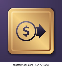 Purple Coin money with dollar symbol icon isolated on purple background. Banking currency sign. Cash symbol. Gold square button. Vector Illustration