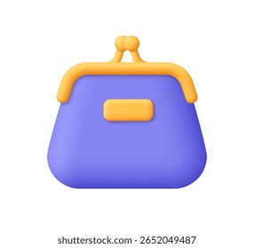 Bolsa de moeda roxa com fecho amarelo. Conceito de finanças, compras, economia e carteira digital. ícone de vetor 3d. Estilo mínimo de desenho animado.