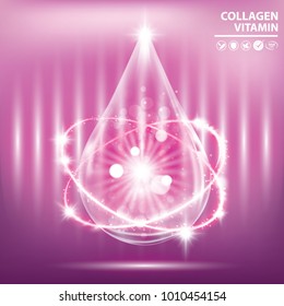 Purple collagen vitamin droplet banner vector illustration