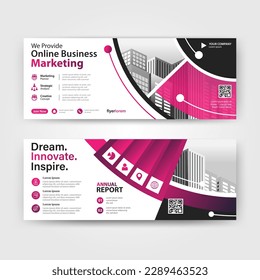 Purple color abstract corporate business banner template, horizontal advertising layout for website design