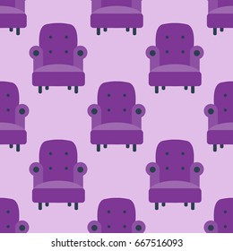 Purple color armchair modern designer chair background textile furniture seamless pattern comfortable vector illustration