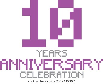 purple color bitmap number 10 and the words years anniversary celebration in the bottom, isolated on white background.