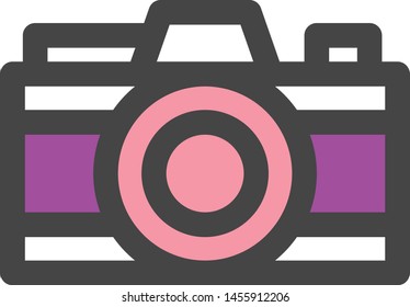 Purple color camera vector illustration.Flat image camera. Photography icon. Color pocket digital camera. 
