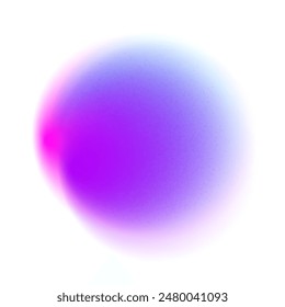 Purple color circle gradient noise gradation. Abstract violet pink colorful watercolor blur mesh shape on white background. Gradient aura, grain neon blob with noise effect vector illustration.