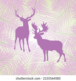purple color deer patterns on purple leaf background, vector