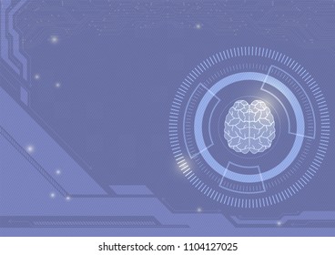 Purple color digital technology and brain abstract vector background.