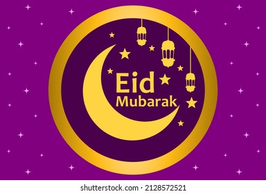 purple color eid mubarak greeting background design.