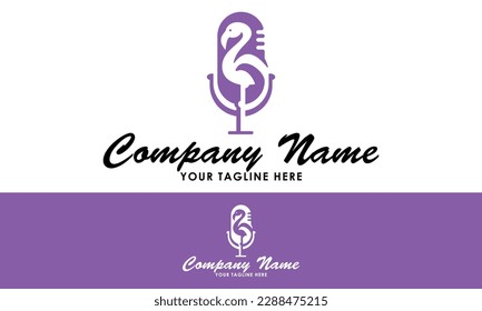 Purple Color Flamingo Bird Mic Podcast Logo Design