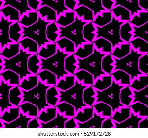 Purple color geometry seamless pattern. Abstract line, shape. Vector illustration. Black background. For design, interior, wallpaper