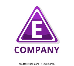 purple color glasses triangle button web logo graphic design with modern clean style for any professional company with initial type letter e on it