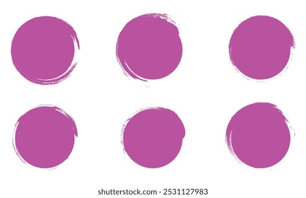 Purple color grunge circle set isolated on white background.