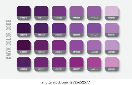 Purple Color Guide Palette with color with RGB HEX codes and Names. Color Palette, Fashion Trend Pantone Color Palette