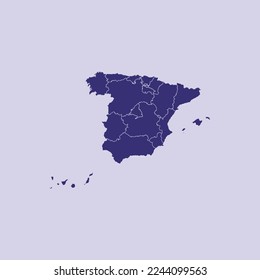 Purple Color High Detailed Map of Spain