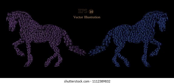 purple color horse hand drawn ornament vector illustration Eps10 