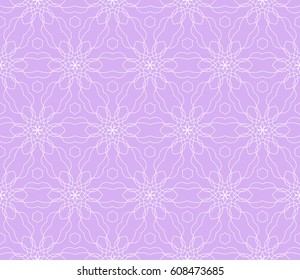 purple color illustration. Easy festive ornament from abstract flower in the style of geometric transformations. Vector. For registration backgrounds, greeting cards, design. Seamless pattern.