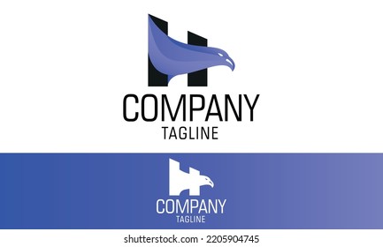 Purple Color Initial Letter H Eagle Head Bird Logo Design