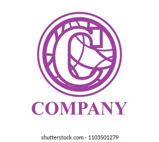 purple color logo symbol type letter c initial business logo design idea illustration shape in circle with beautiful curvy oval line art for premium corporate