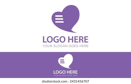 Purple Color Love Heart Note Logo Design