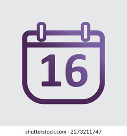 purple color minimalist calendar icon. Day 16 calendar symbol. outline calendar with gradient. simple design. Isolated vector item. notification, memo, organization, time management. day sixteen