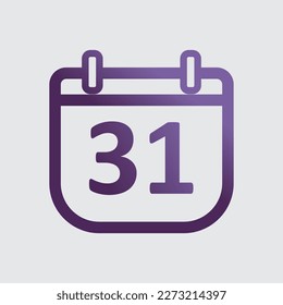 purple color minimalist calendar icon. Day 31 calendar symbol. outline calendar with gradient. simple design. Isolated vector item. notification, memo, organization, time management. day thirty one