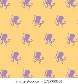 purple color octopus patterns on orange background vector