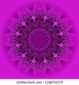 Purple color Ornamental arabic pattern with mandala. Vector illustration. Invitation, wedding card, national design. Tribal ethnic fashion design for paper, textile print.