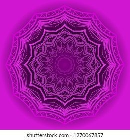 Purple color Ornamental arabic pattern with mandala. Vector illustration. Invitation, wedding card, national design. Tribal ethnic fashion design for paper, textile print.