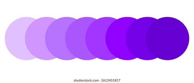Purple color palette. Circular shade scale. Gradient tone ring. Vector swatch illustration.