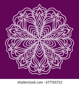purple color Round Ethnic Pattern. Mandala Ornament. Lacy flower Snowflake. vector illustration