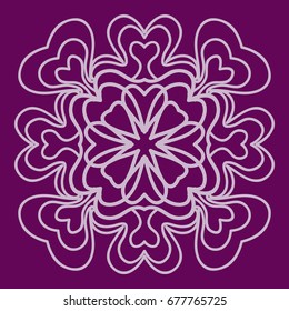 purple color Round Ethnic Pattern. Mandala Ornament. Lacy flower Snowflake. vector illustration