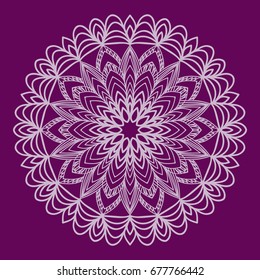 purple color Round Ethnic Pattern. Mandala Ornament. Lacy flower Snowflake. vector illustration