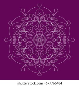 purple color Round Ethnic Pattern. Mandala Ornament. Lacy flower Snowflake. vector illustration