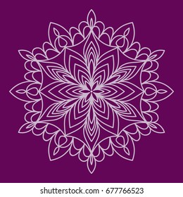 purple color Round Ethnic Pattern. Mandala Ornament. Lacy flower Snowflake. vector illustration