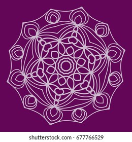purple color Round Ethnic Pattern. Mandala Ornament. Lacy flower Snowflake. vector illustration