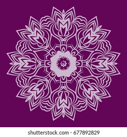 purple color Round Ethnic Pattern. Mandala Ornament. Lacy flower Snowflake. vector illustration